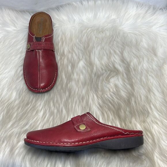 Naturalizer N5 Relieve Red Leather Mules Sz 7.5 - Picture 1 of 6
